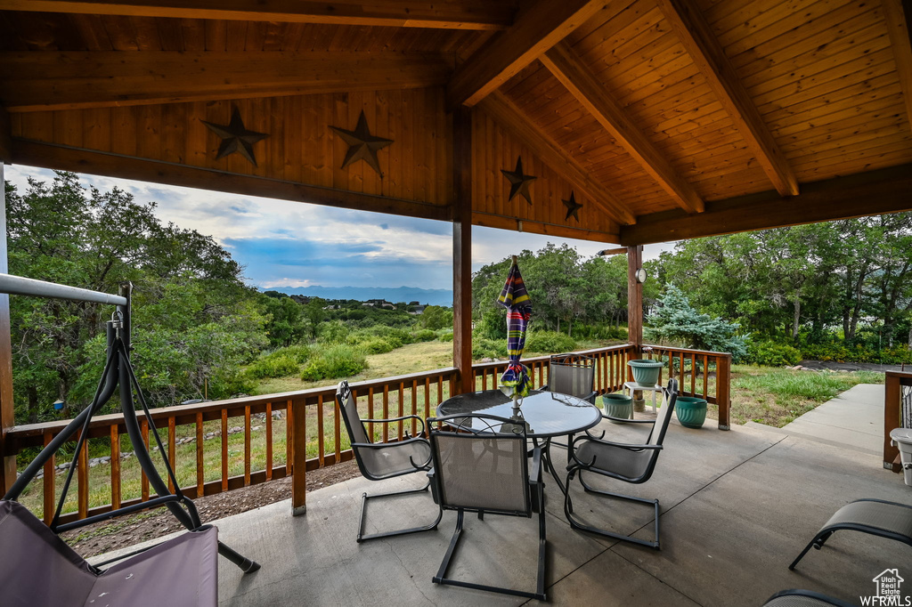 View of patio featuring a deck