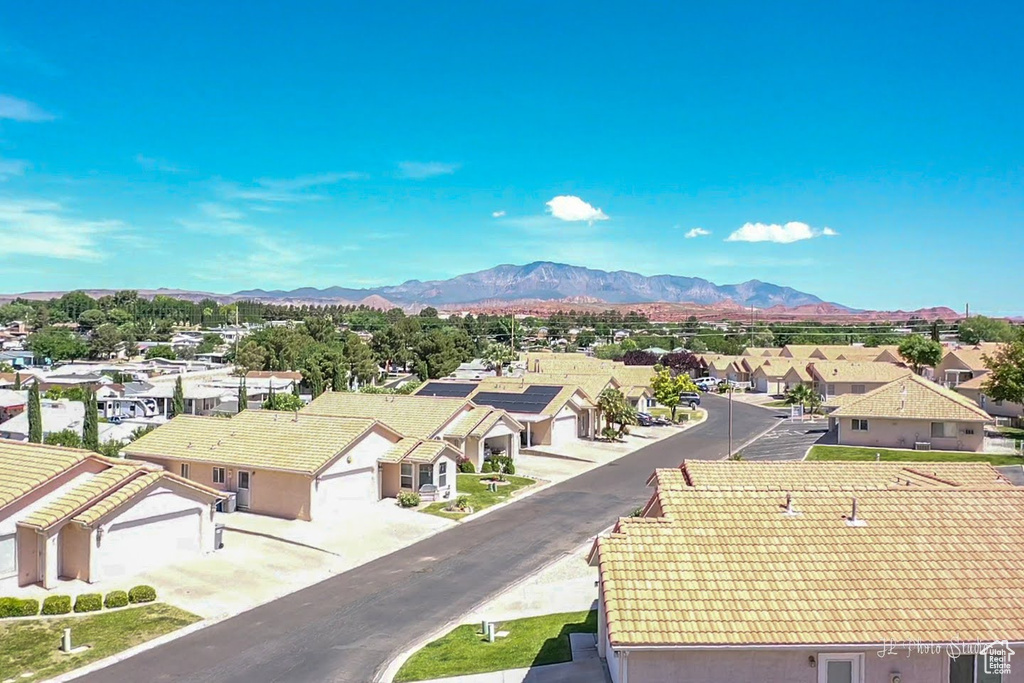 Drone / aerial view with a mountain view