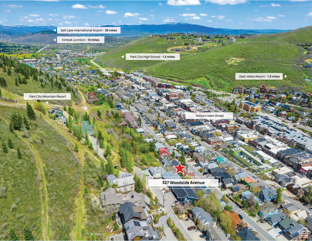 Birds eye view of property with a mountain view