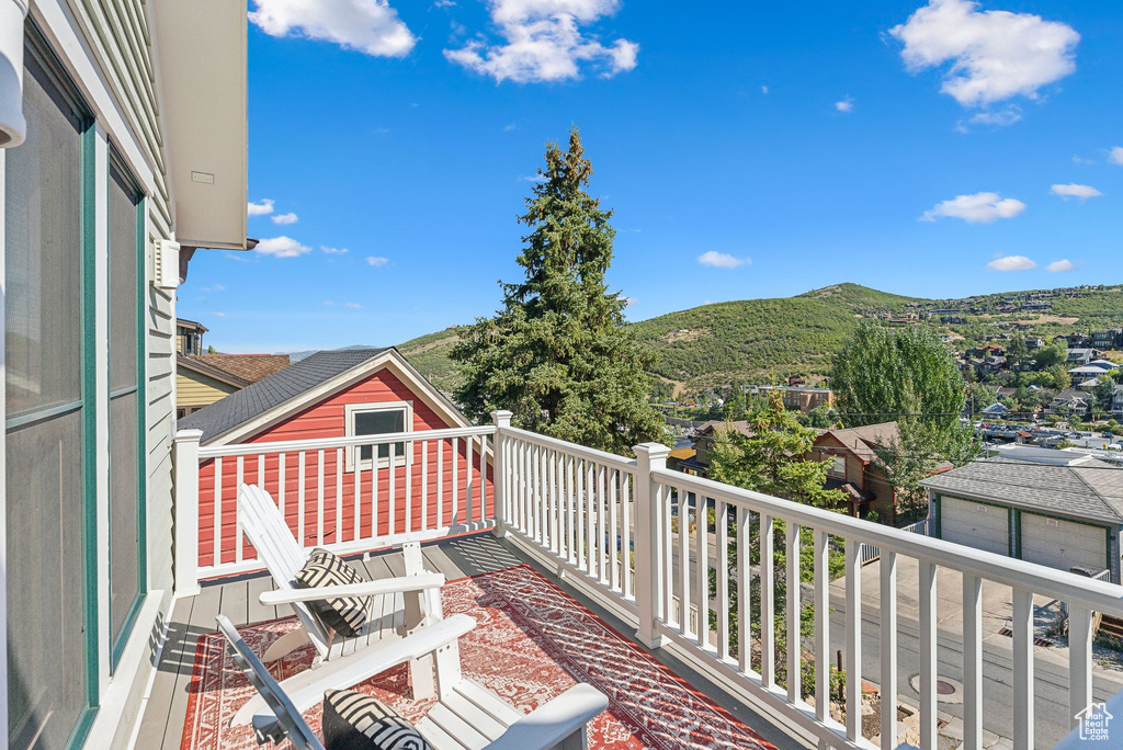 Balcony with a mountain view