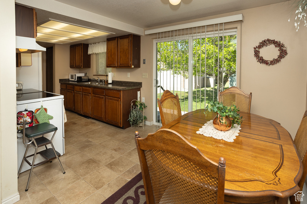 View of tiled dining space