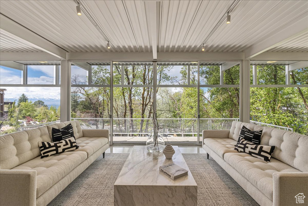 Sunroom with track lighting