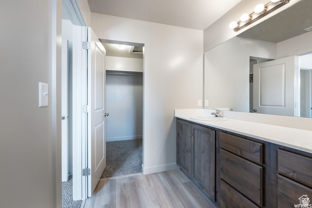 Bathroom featuring wood-type flooring and vanity