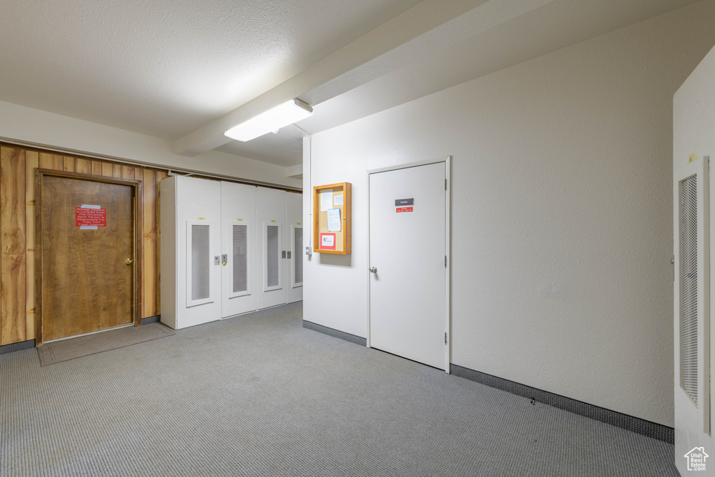 Interior space with carpet floors