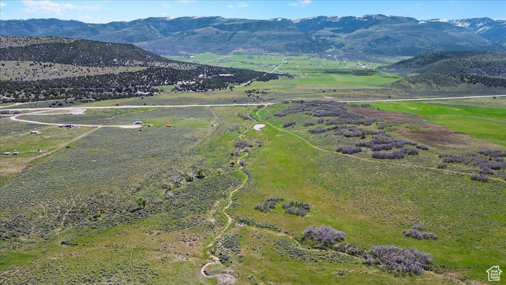 Drone / aerial view with a mountain view