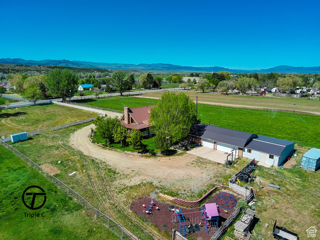 Aerial view featuring a mountain view