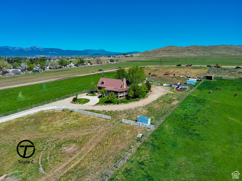 Aerial view with a mountain view and a rural view