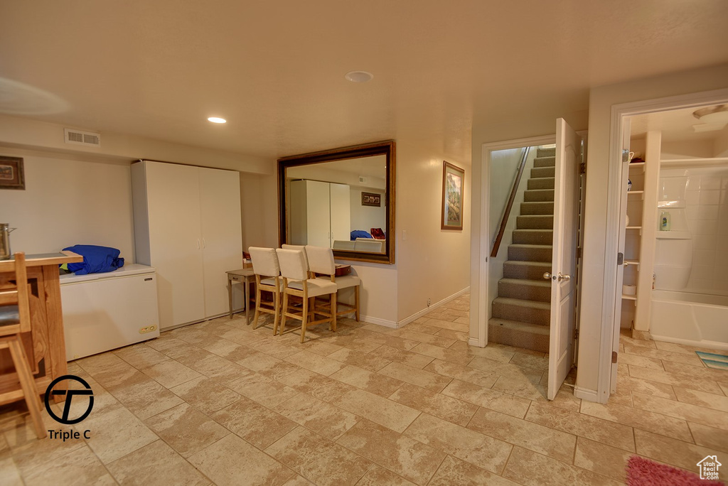View of tiled dining room