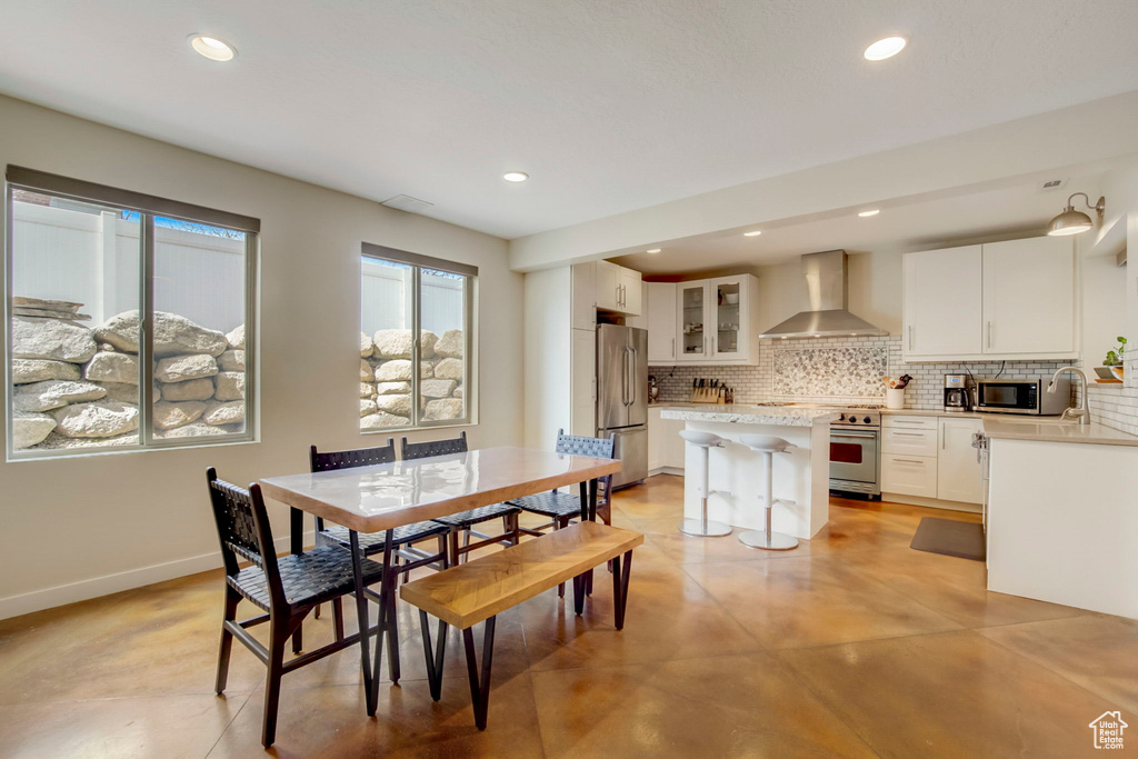 View of tiled dining space