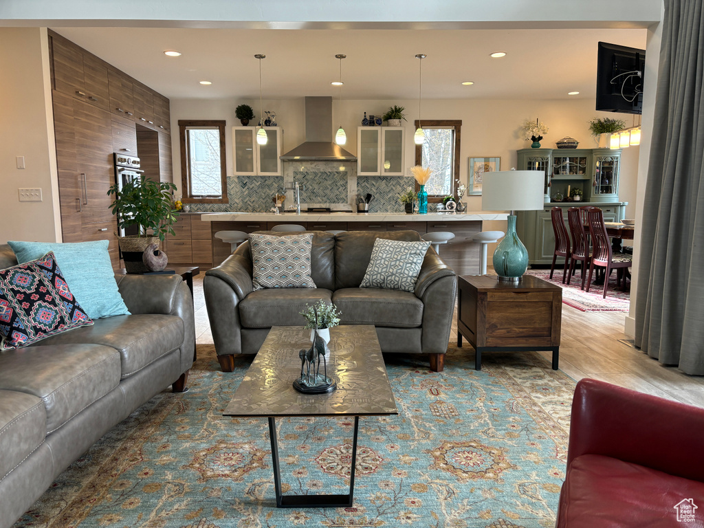 Living room featuring wood-type flooring