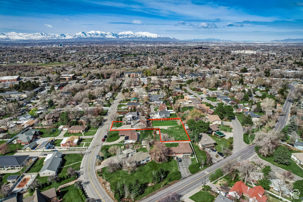 Aerial view featuring a mountain view