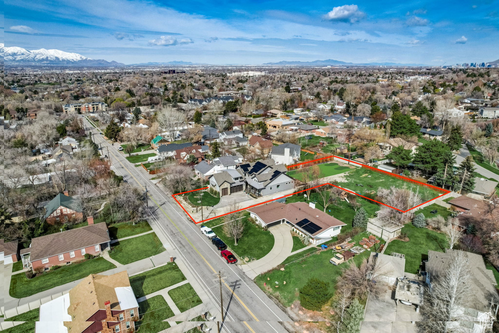 Drone / aerial view with a mountain view