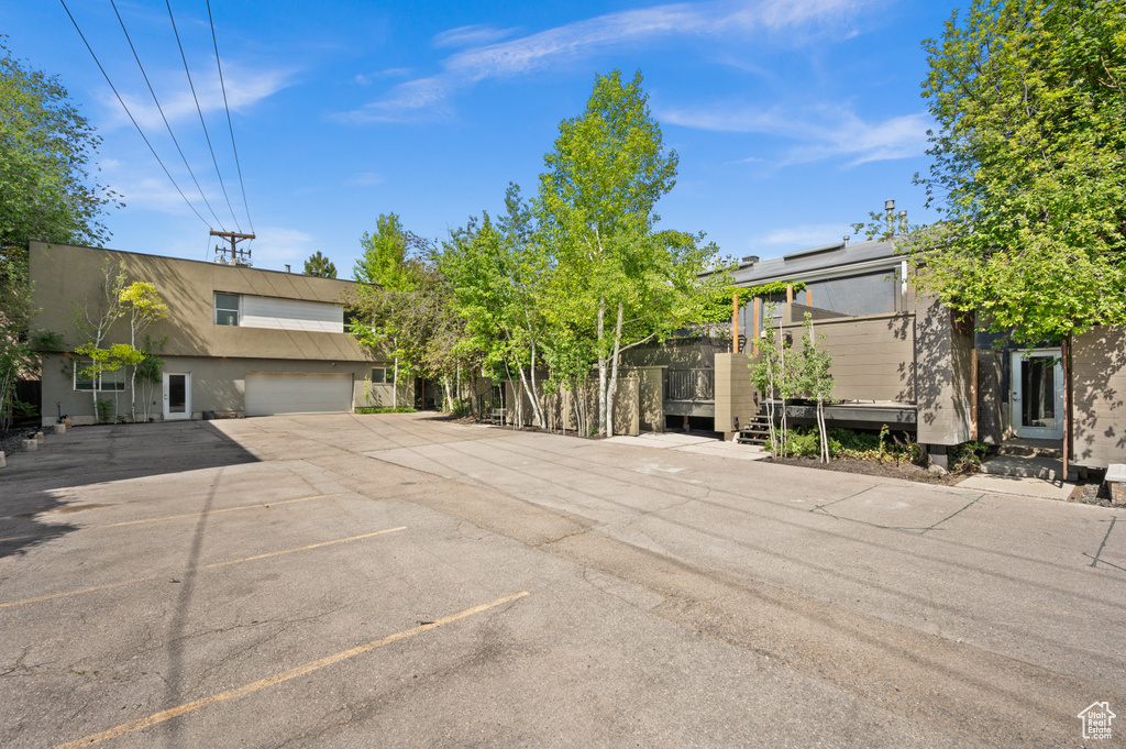 Exterior space featuring a garage