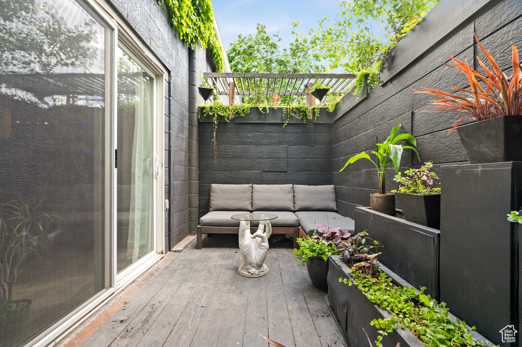 Exterior space with an outdoor hangout area