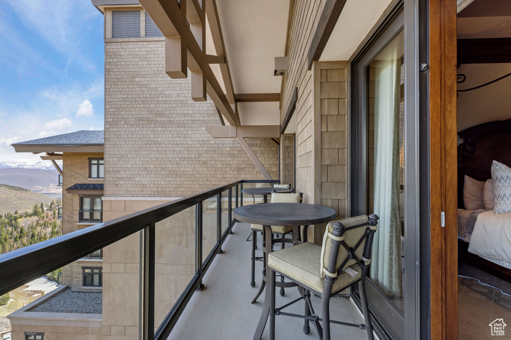 Balcony with a mountain view