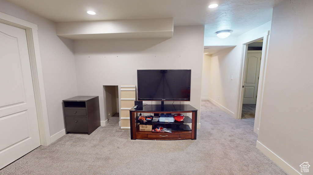 Interior space with light colored carpet