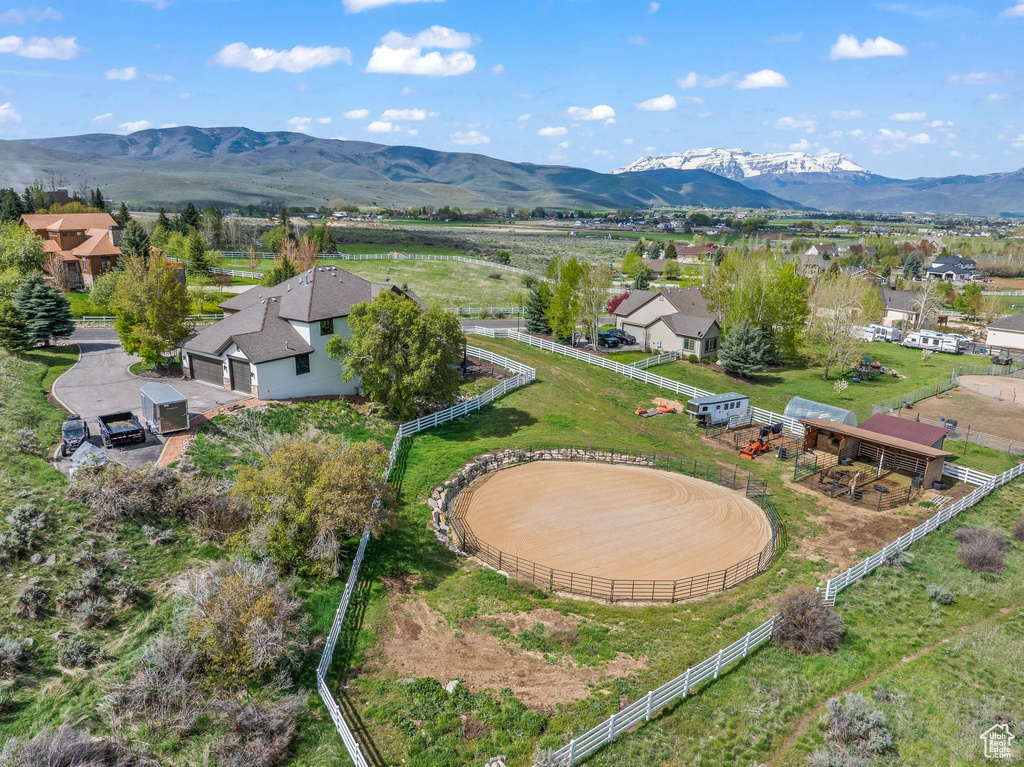 Aerial view featuring a mountain view