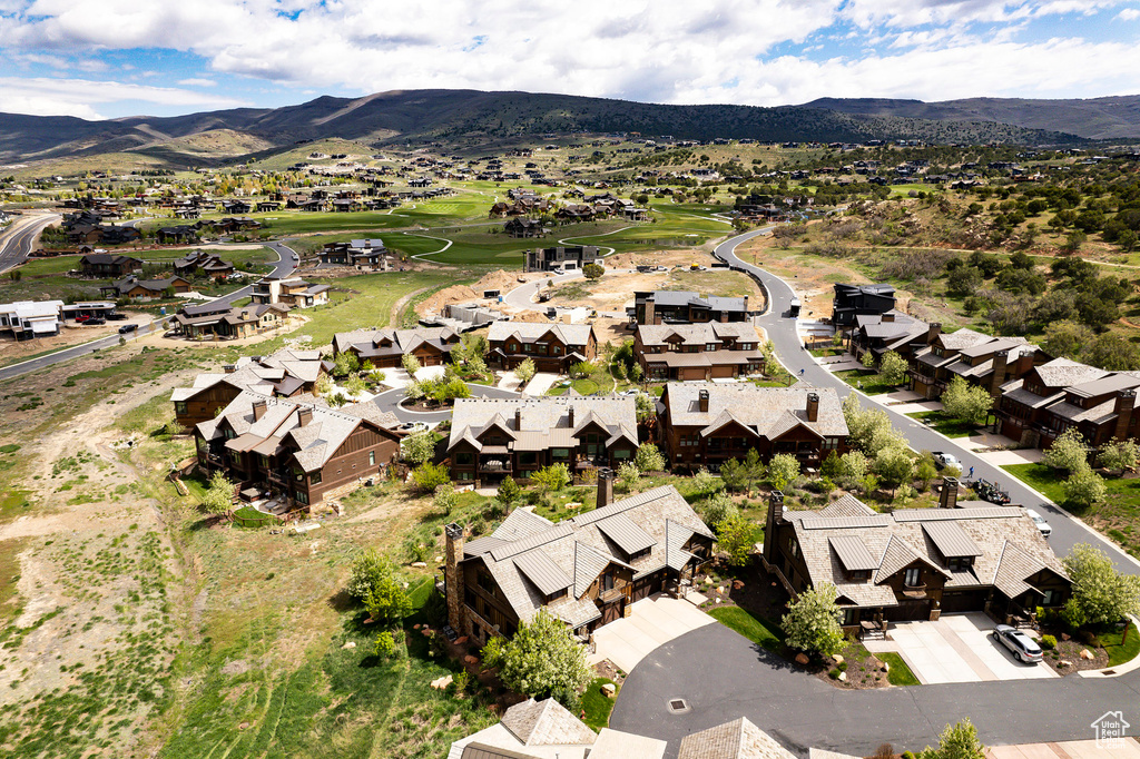 Aerial view featuring a mountain view