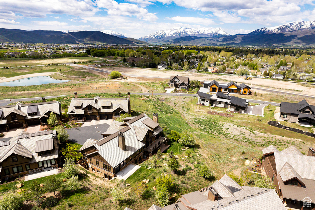 Bird\'s eye view featuring a water and mountain view