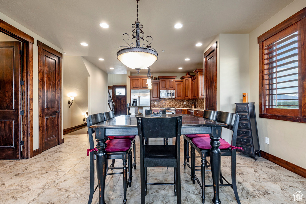 View of tiled dining area