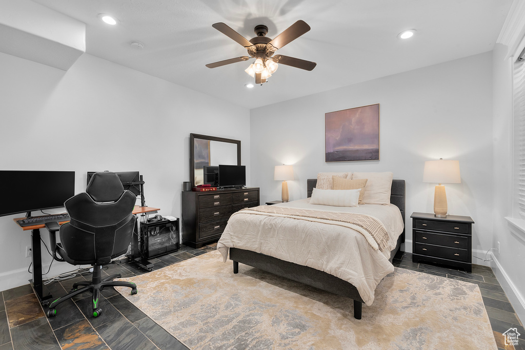 Bedroom featuring ceiling fan