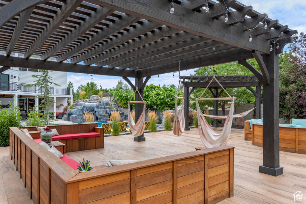 Wooden deck with a pergola