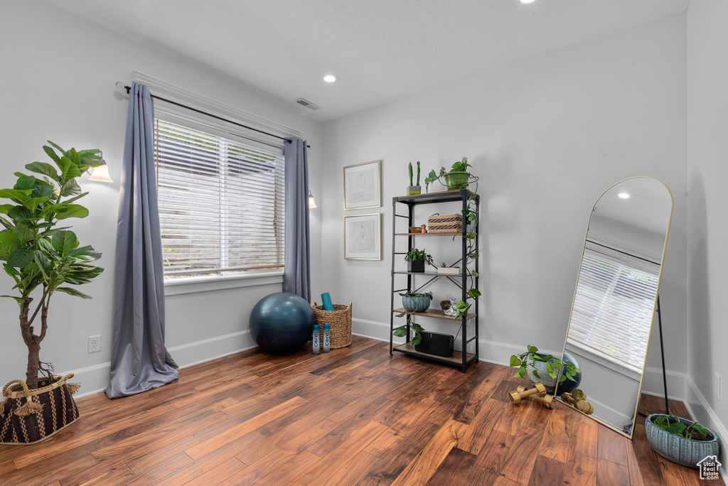 Interior space featuring a wealth of natural light and dark wood-type flooring