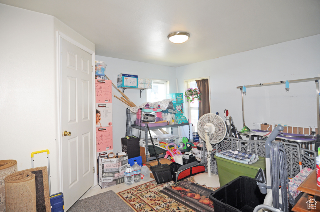 Interior space featuring light carpet