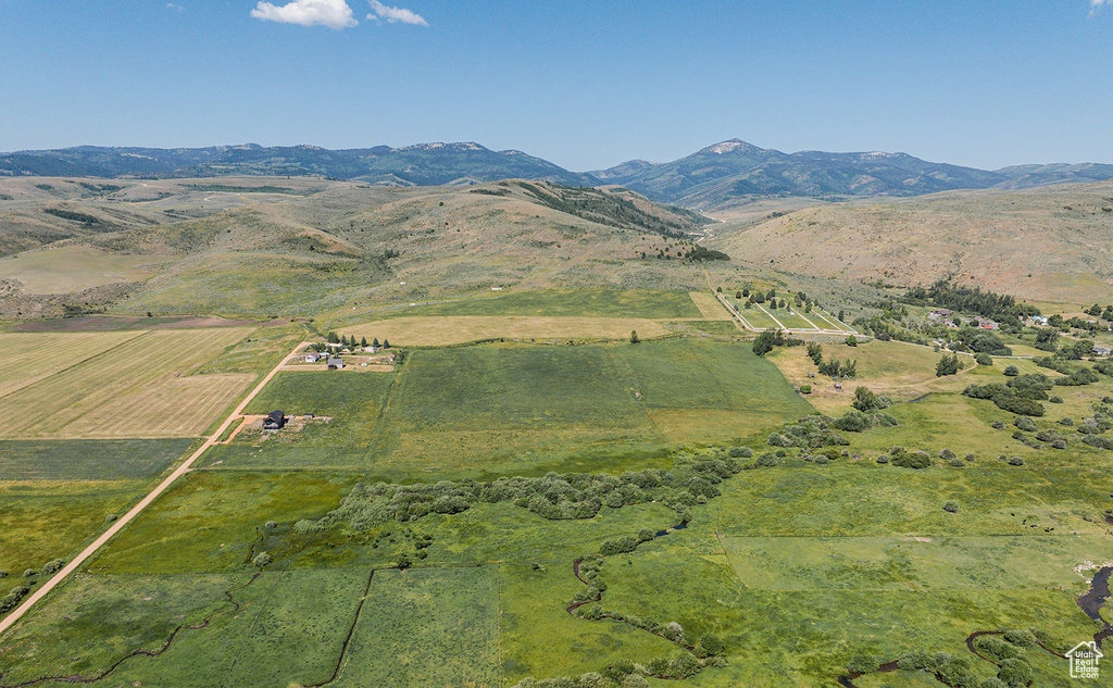 Drone / aerial view featuring a mountain view and a rural view