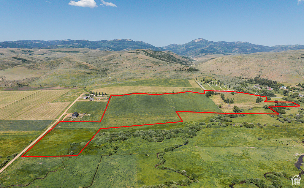 Aerial view featuring a mountain view and a rural view