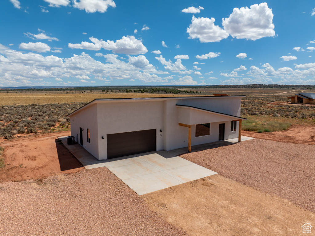 Garage with a rural view