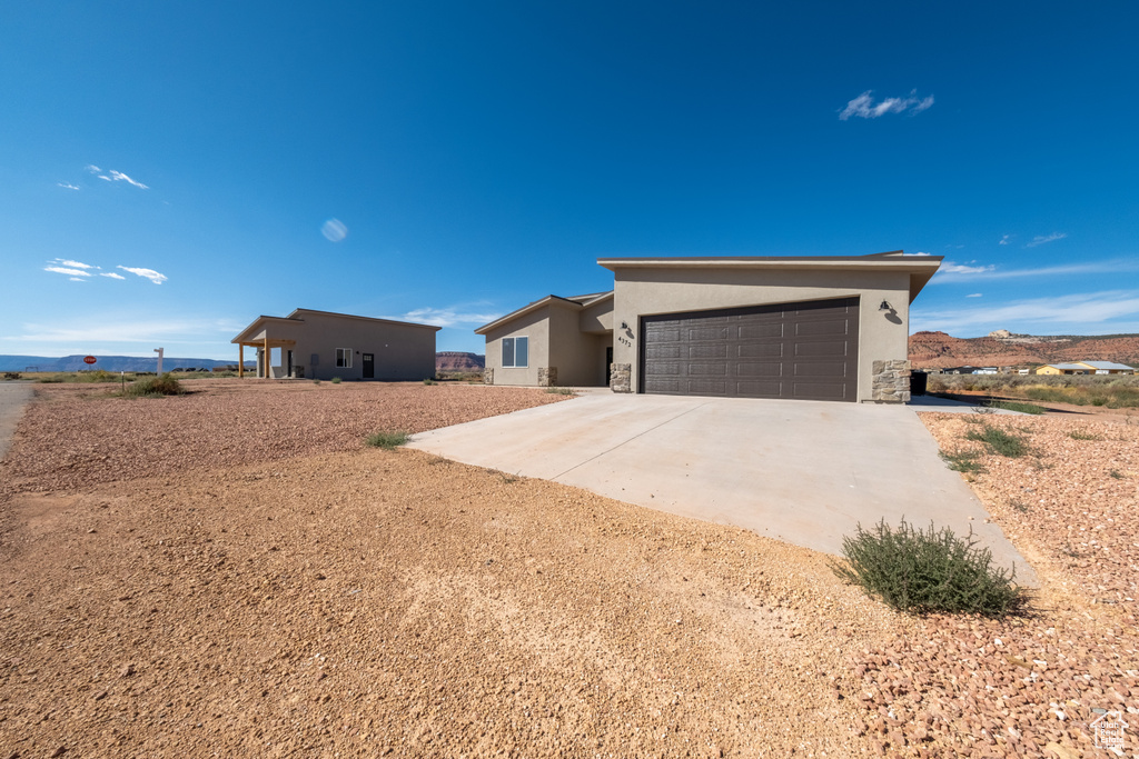 Exterior space with a garage