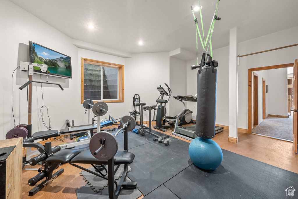 Workout area with concrete floors