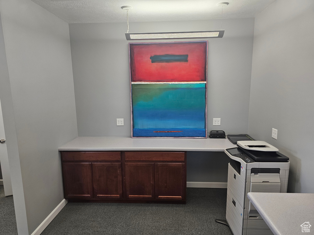 Unfurnished office with dark carpet