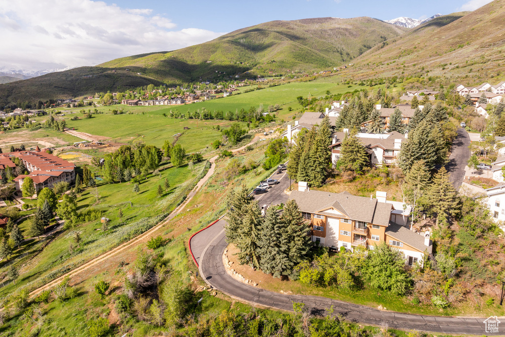 Drone / aerial view featuring a mountain view