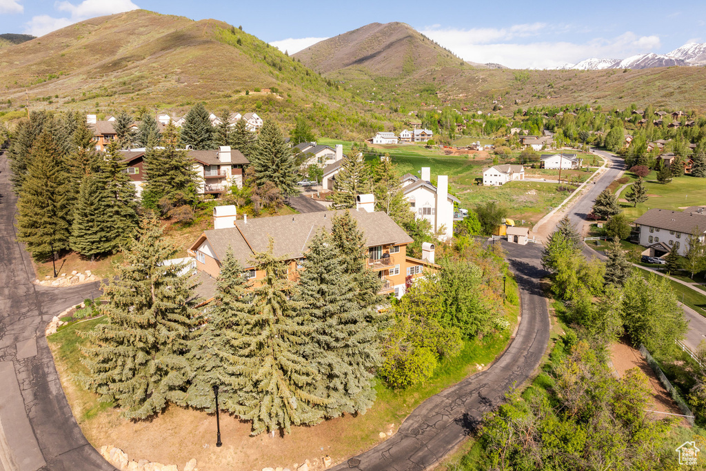 Aerial view featuring a mountain view