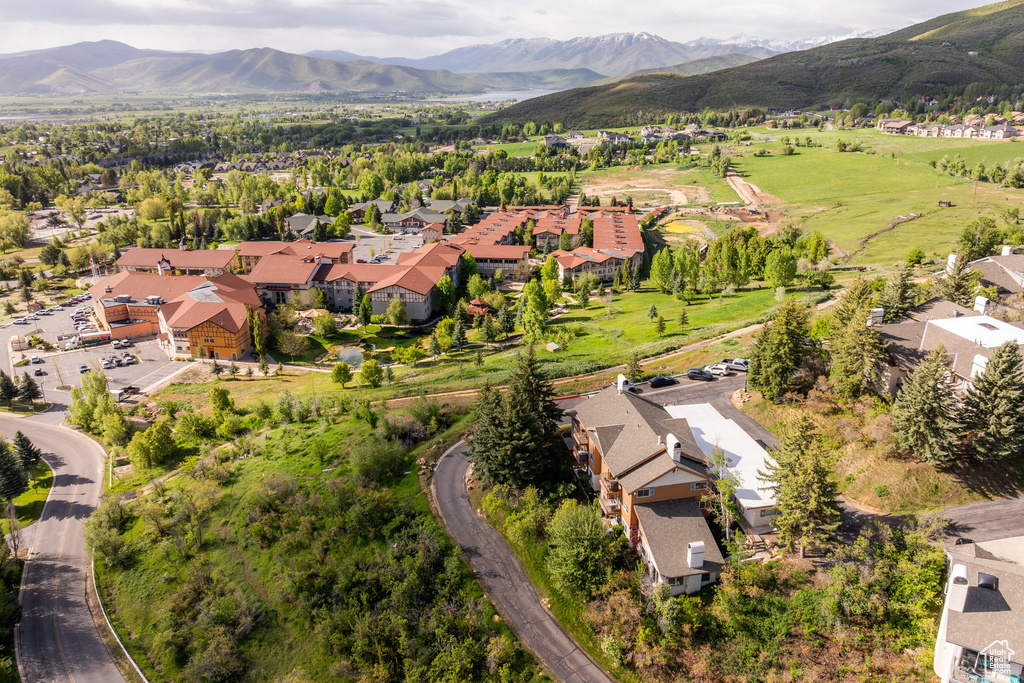 Drone / aerial view featuring a mountain view