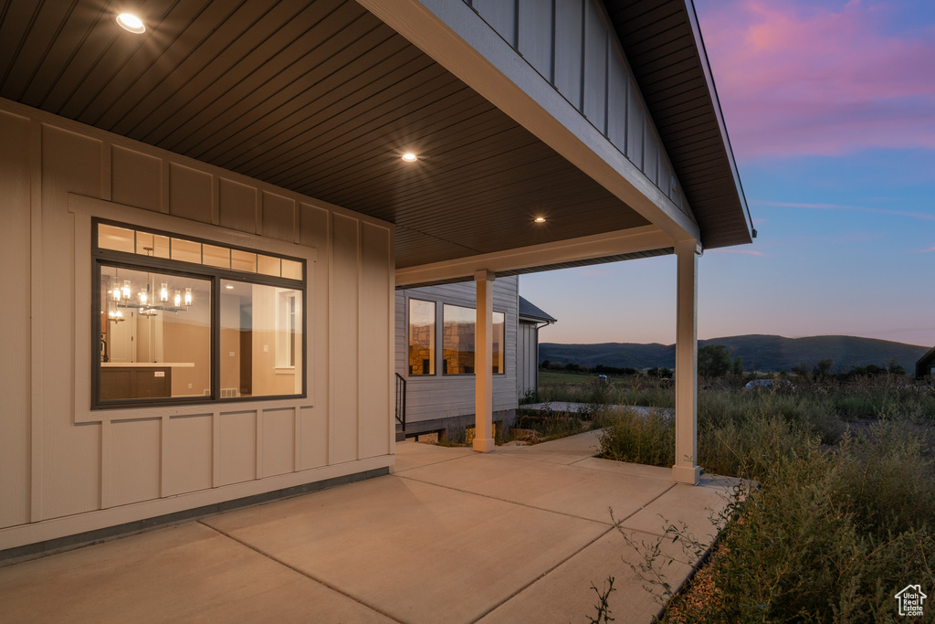 View of patio terrace at dusk