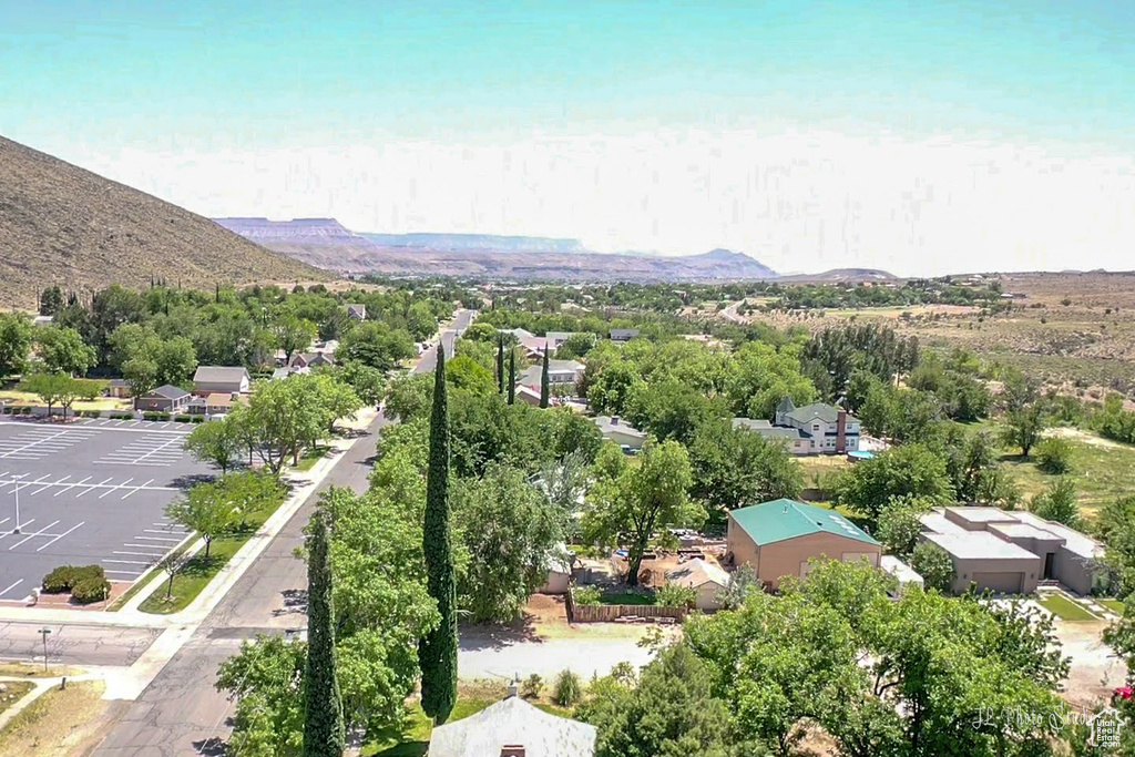 Aerial view featuring a mountain view