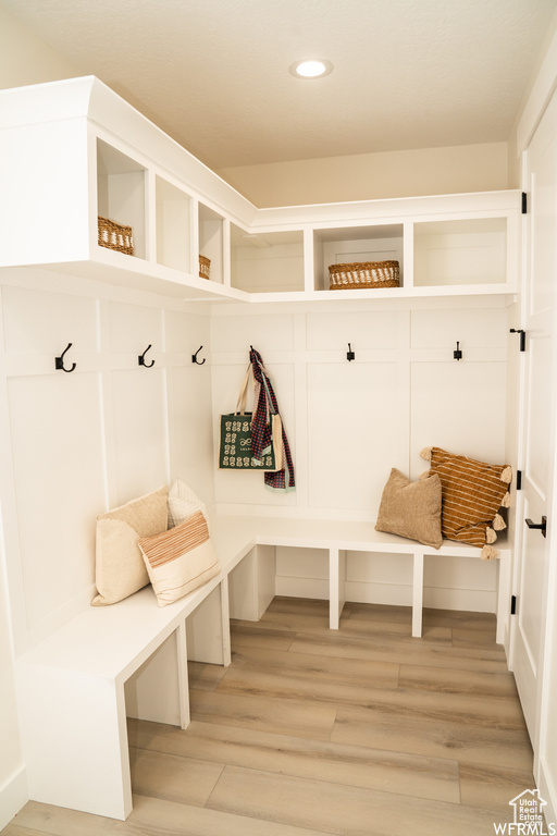 Mudroom featuring light wood-type flooring