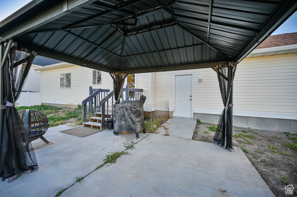 View of patio / terrace featuring a gazebo