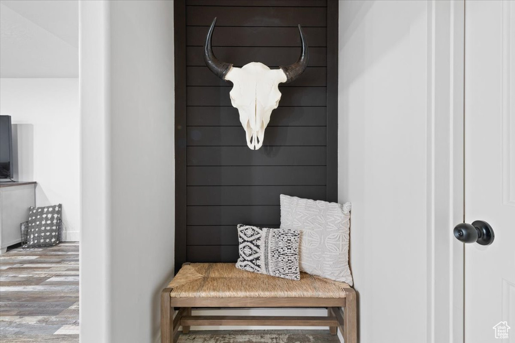 Mudroom with hardwood / wood-style floors