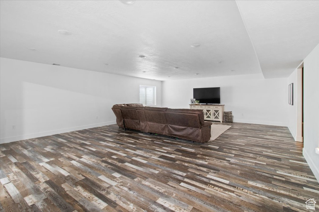 Living room featuring dark wood-type flooring