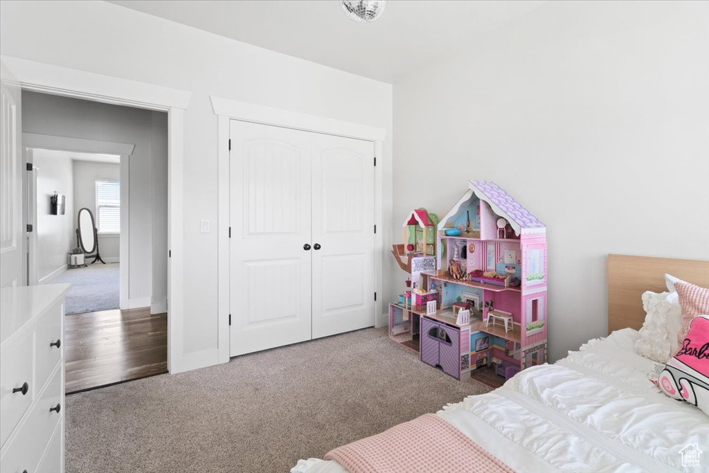 Bedroom with a closet and hardwood / wood-style flooring