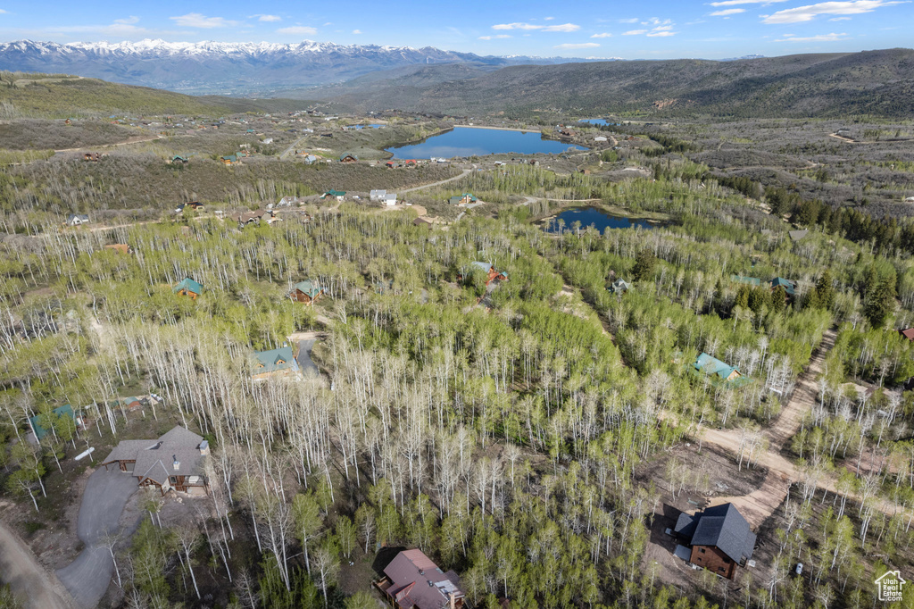 Aerial view with a water and mountain view