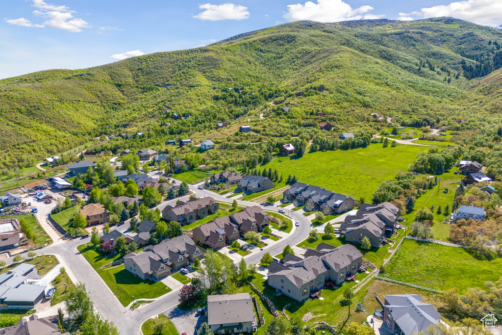 Aerial view featuring a mountain view