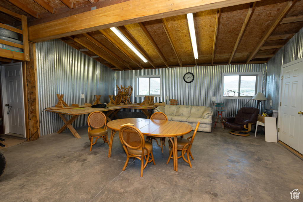 Dining area with concrete flooring