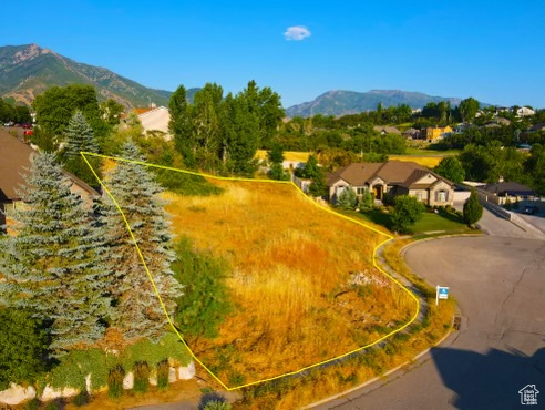 Aerial view featuring a mountain view