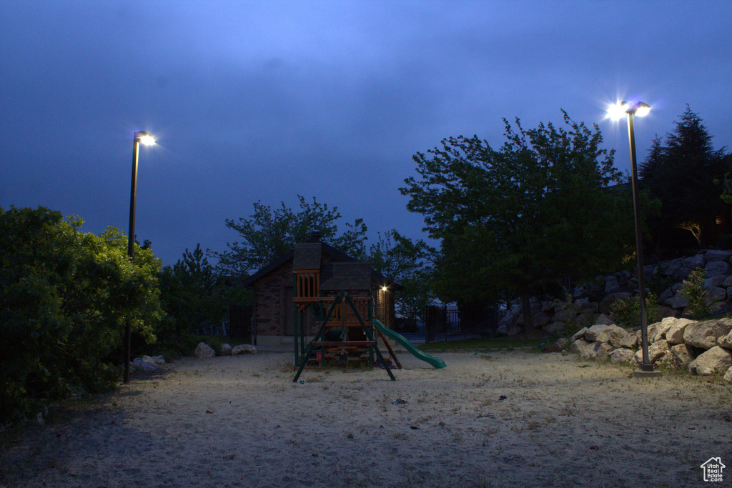 View of playground at twilight