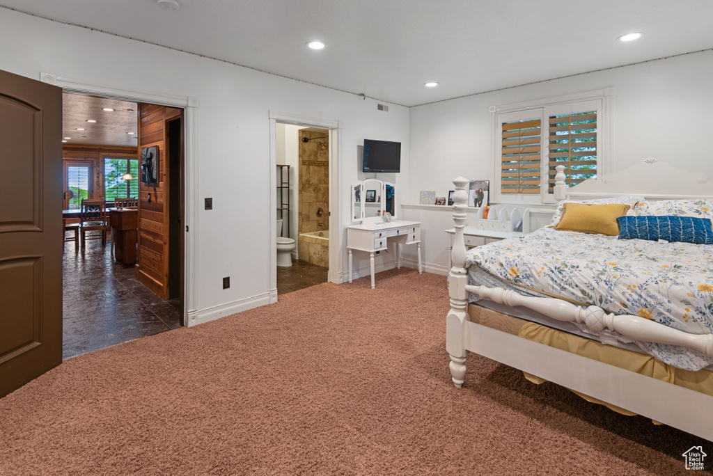 Tiled bedroom with connected bathroom